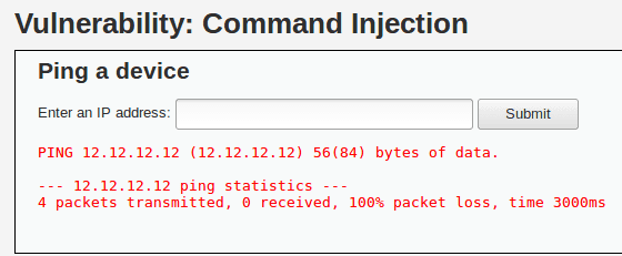 Command injection error message