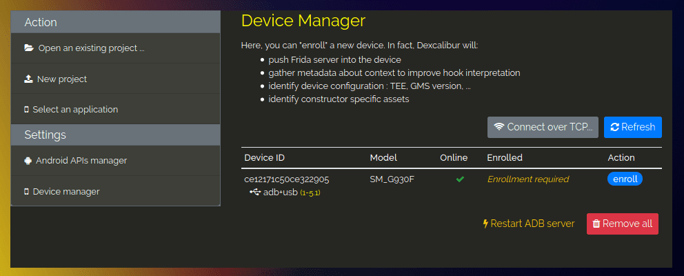 Dexcalibur device manager