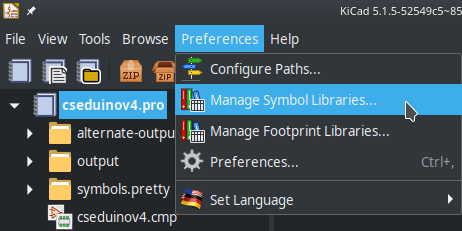 KiCAD Manage Symbol Libraries menu